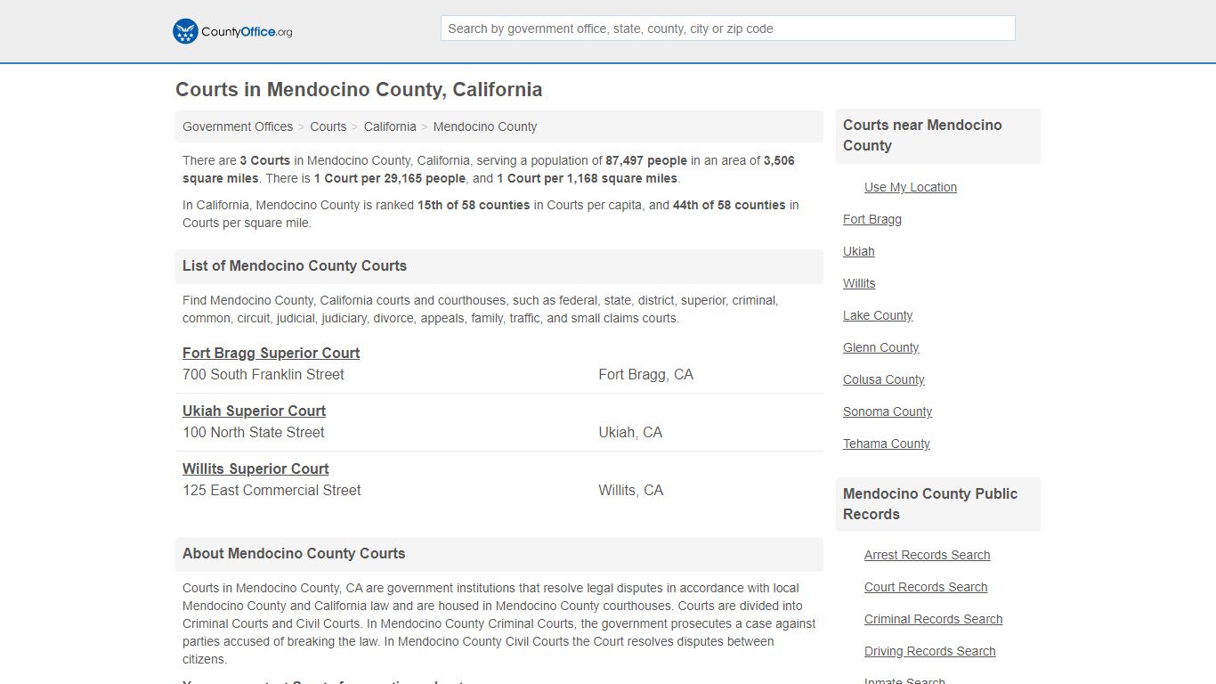 Courts - Mendocino County, CA (Court Records & Calendars)